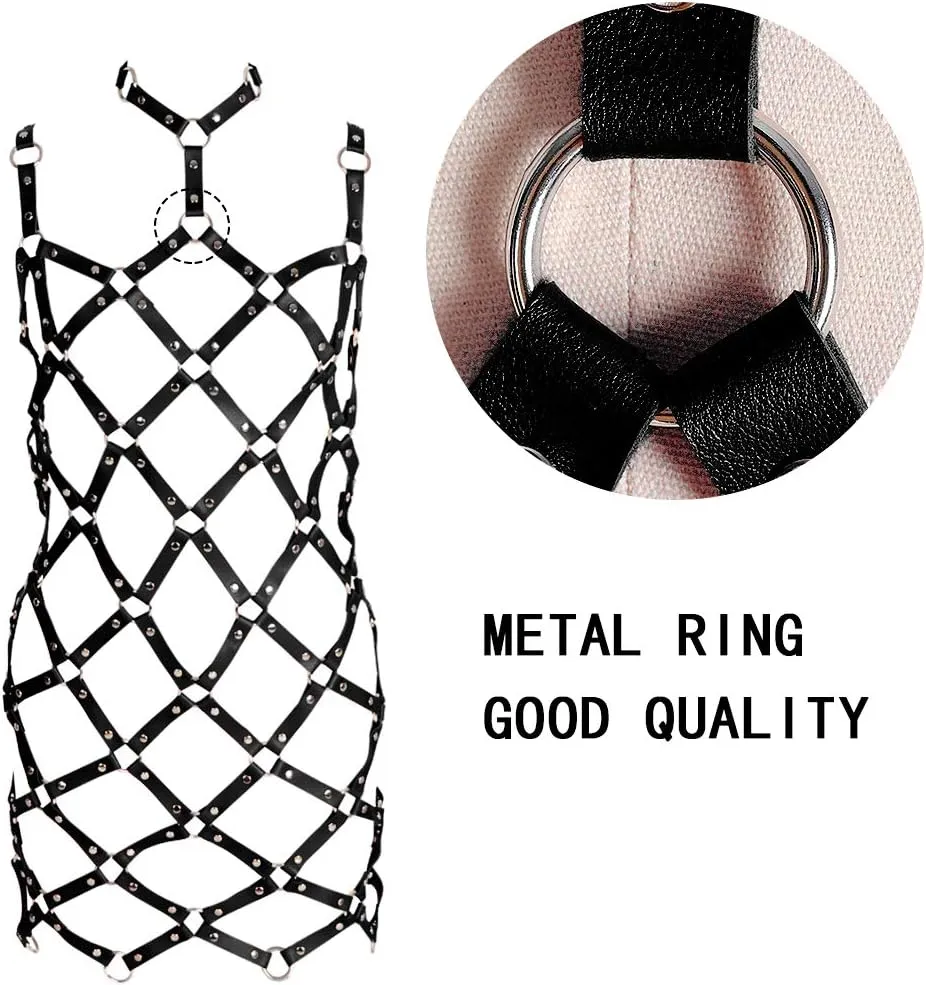 Women's full body harness bra Chest strap Punk gothic skirt Leather lingerie cage set Waist belt Dance Photography Rock