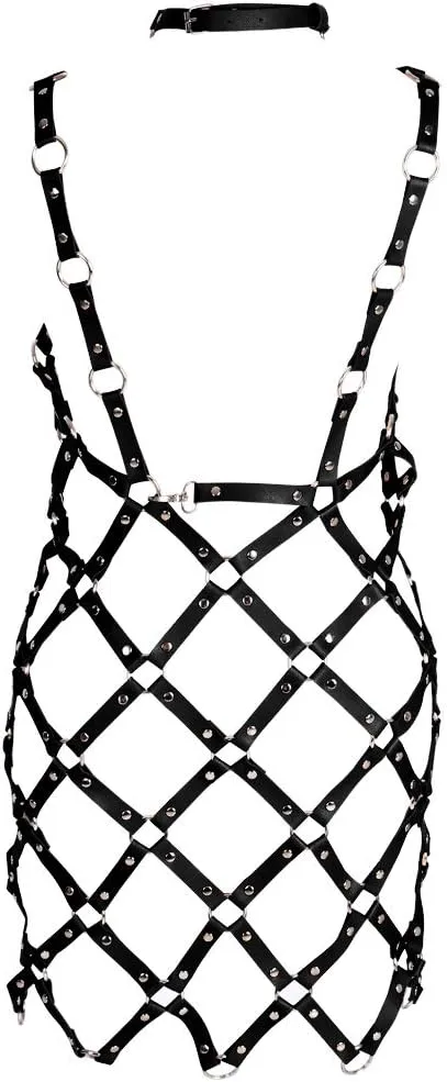 Women's full body harness bra Chest strap Punk gothic skirt Leather lingerie cage set Waist belt Dance Photography Rock