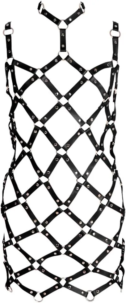 Women's full body harness bra Chest strap Punk gothic skirt Leather lingerie cage set Waist belt Dance Photography Rock