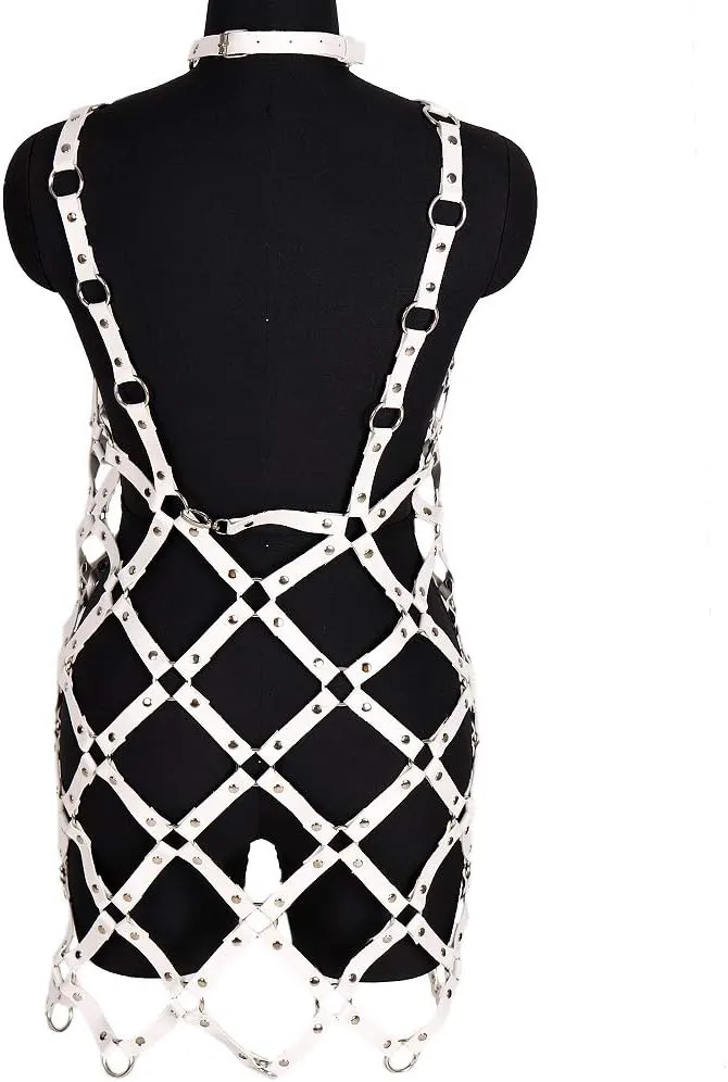 Women's full body harness bra Chest strap Punk gothic skirt Leather lingerie cage set Waist belt Dance Photography Rock