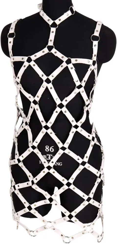 Women's full body harness bra Chest strap Punk gothic skirt Leather lingerie cage set Waist belt Dance Photography Rock