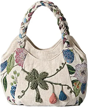 Women's handbags, tote bags, ethnic style woven and embroidered universal handbags, casual fabric canvas bags, hand carry daily multi-layer handheld dinner bags.