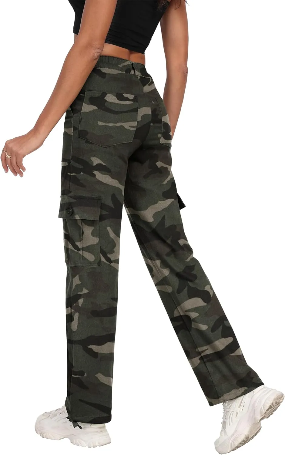 Women's High Waisted Cargo Pants Baggy Y2K Streetwear Stretchy Pants with 6 Pockets Ankle Drawstring