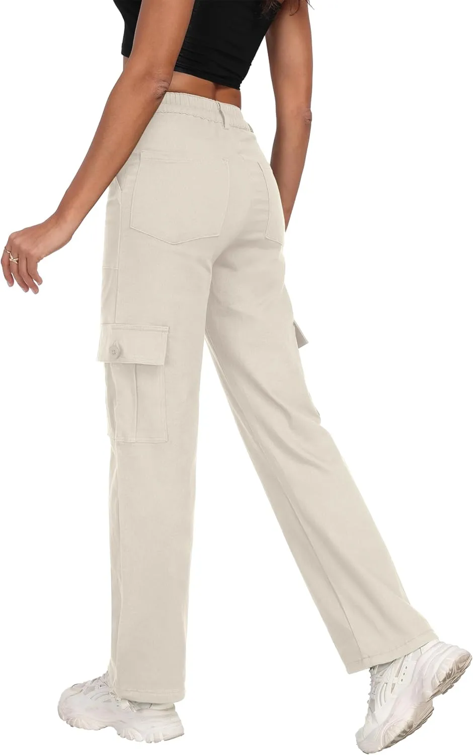 Women's High Waisted Cargo Pants Baggy Y2K Streetwear Stretchy Pants with 6 Pockets Ankle Drawstring