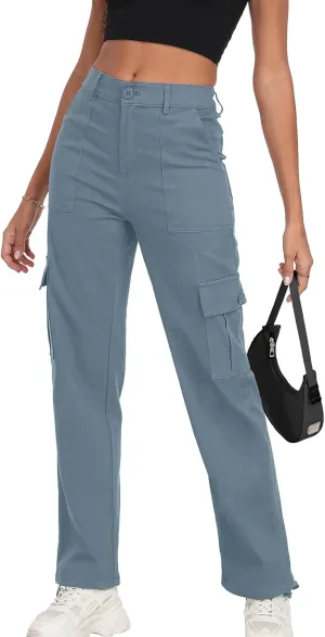 Women's High Waisted Cargo Pants Baggy Y2K Streetwear Stretchy Pants with 6 Pockets Ankle Drawstring