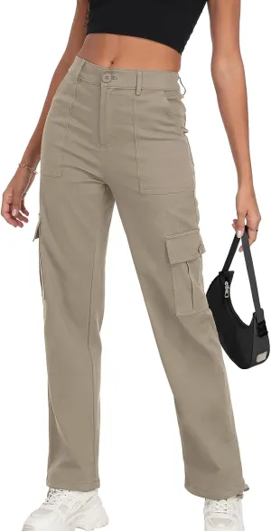 Women's High Waisted Cargo Pants Baggy Y2K Streetwear Stretchy Pants with 6 Pockets Ankle Drawstring