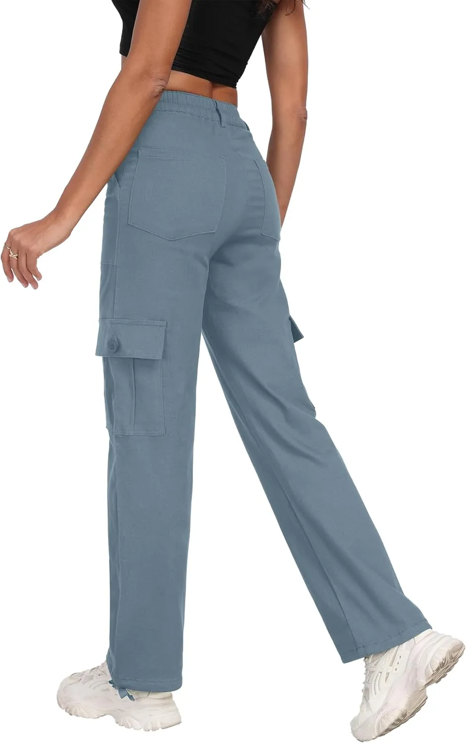 Women's High Waisted Cargo Pants Baggy Y2K Streetwear Stretchy Pants with 6 Pockets Ankle Drawstring