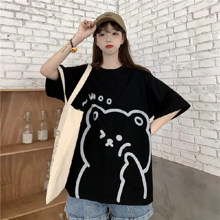 Womens Kawaii Shirt Aesthetic Shirts Harajuku Japanese Streetwear Kawaii Bear Graphic Tees Kawaii Oversized T Shirts