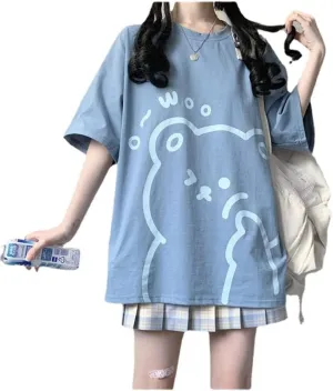 Womens Kawaii Shirt Aesthetic Shirts Harajuku Japanese Streetwear Kawaii Bear Graphic Tees Kawaii Oversized T Shirts