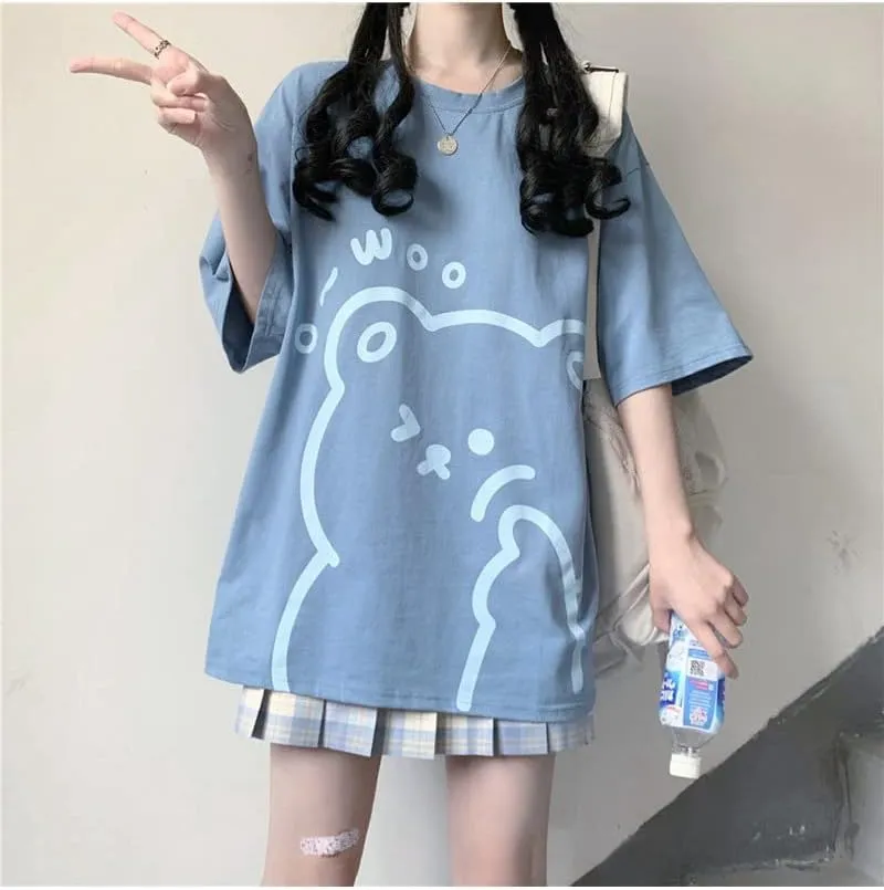 Womens Kawaii Shirt Aesthetic Shirts Harajuku Japanese Streetwear Kawaii Bear Graphic Tees Kawaii Oversized T Shirts