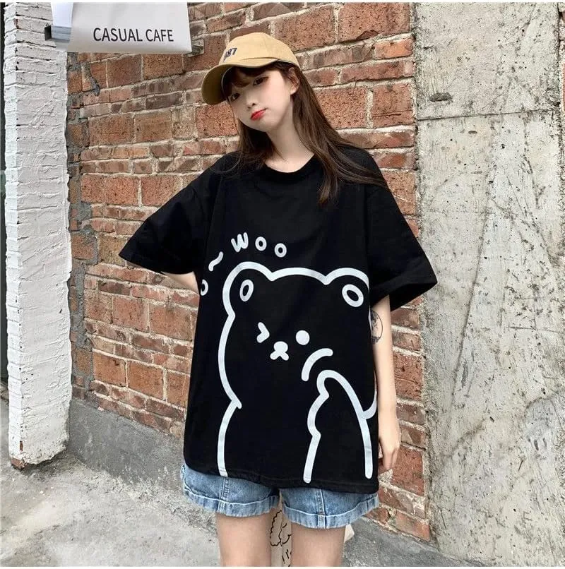 Womens Kawaii Shirt Aesthetic Shirts Harajuku Japanese Streetwear Kawaii Bear Graphic Tees Kawaii Oversized T Shirts