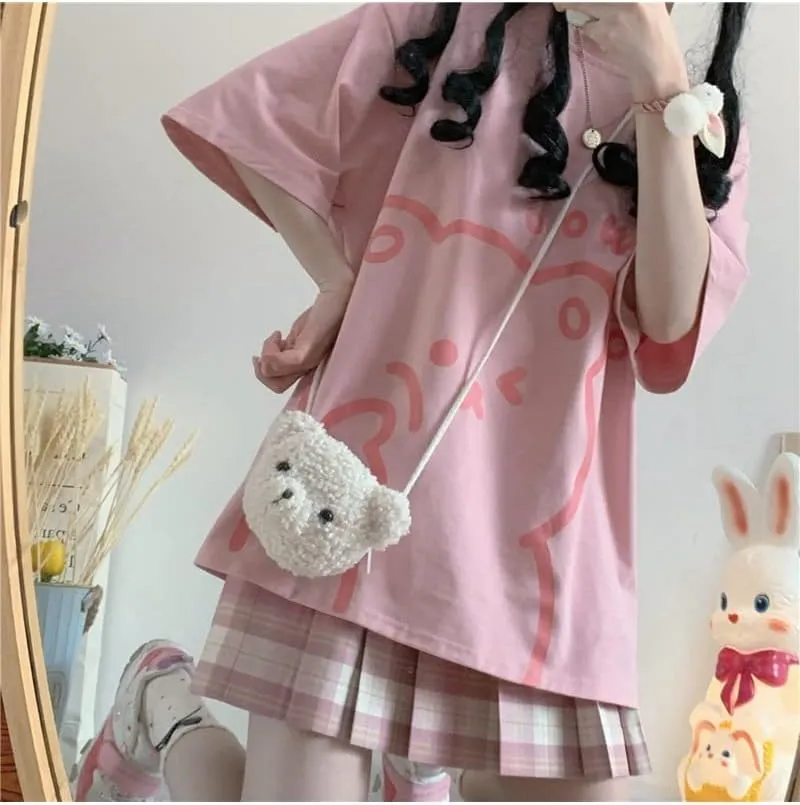 Womens Kawaii Shirt Aesthetic Shirts Harajuku Japanese Streetwear Kawaii Bear Graphic Tees Kawaii Oversized T Shirts