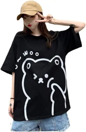Womens Kawaii Shirt Aesthetic Shirts Harajuku Japanese Streetwear Kawaii Bear Graphic Tees Kawaii Oversized T Shirts