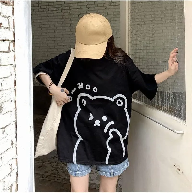Womens Kawaii Shirt Aesthetic Shirts Harajuku Japanese Streetwear Kawaii Bear Graphic Tees Kawaii Oversized T Shirts