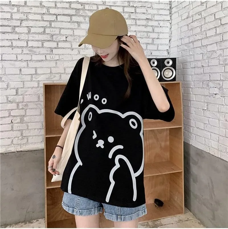 Womens Kawaii Shirt Aesthetic Shirts Harajuku Japanese Streetwear Kawaii Bear Graphic Tees Kawaii Oversized T Shirts