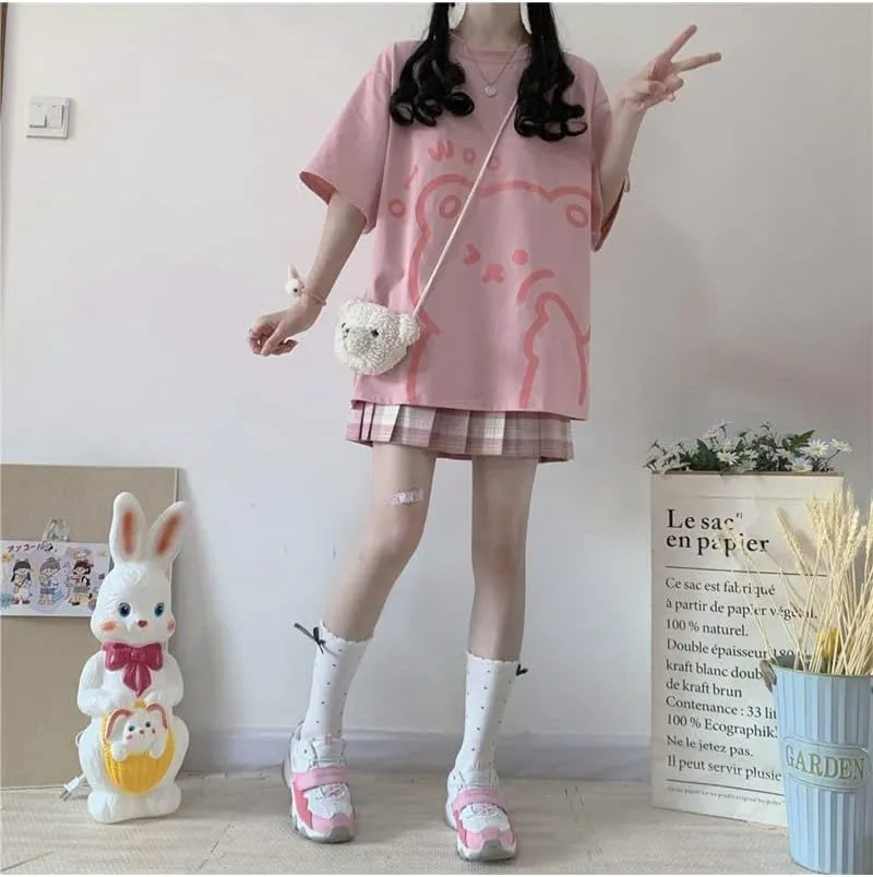 Womens Kawaii Shirt Aesthetic Shirts Harajuku Japanese Streetwear Kawaii Bear Graphic Tees Kawaii Oversized T Shirts