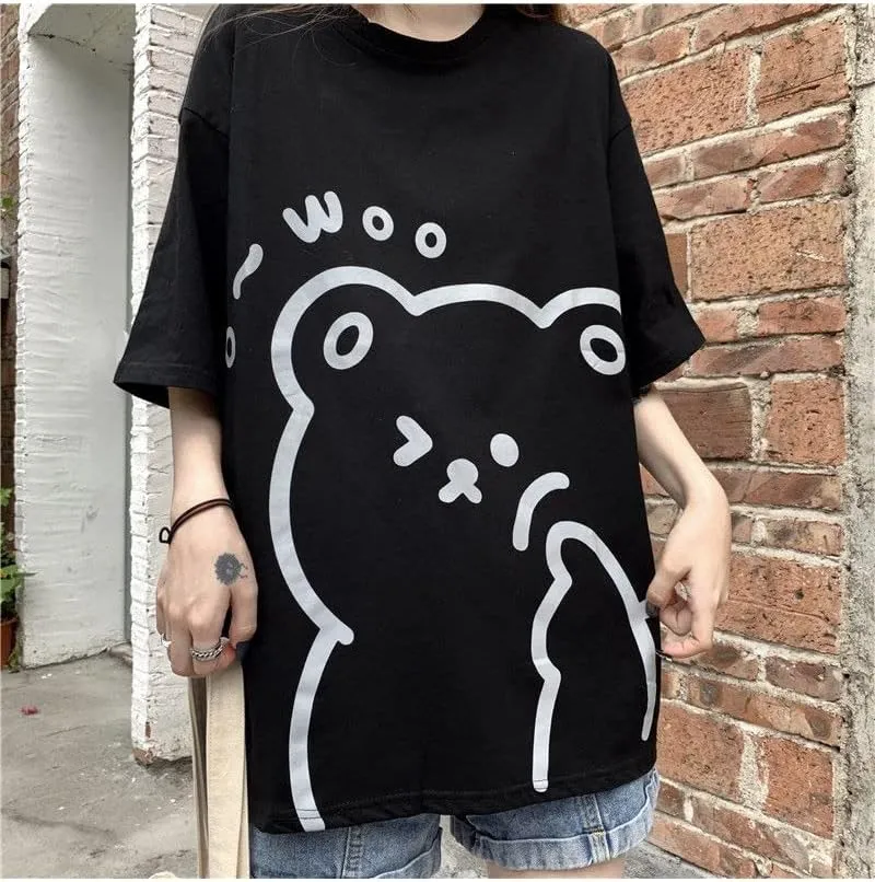 Womens Kawaii Shirt Aesthetic Shirts Harajuku Japanese Streetwear Kawaii Bear Graphic Tees Kawaii Oversized T Shirts