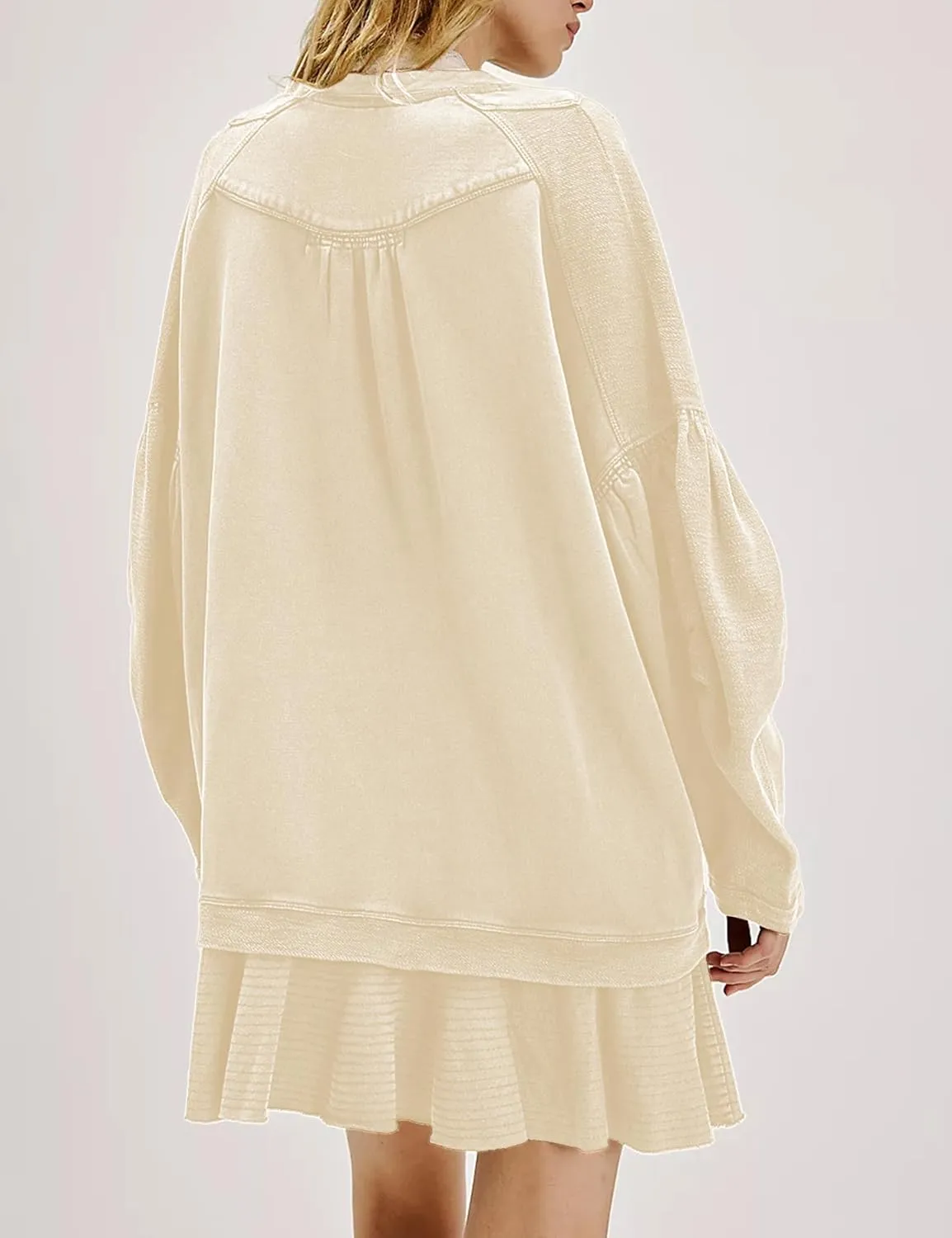 Womens Long Sleeve Pullover Sweatshirt Dress Button Down Oversize Fall Mini Dress