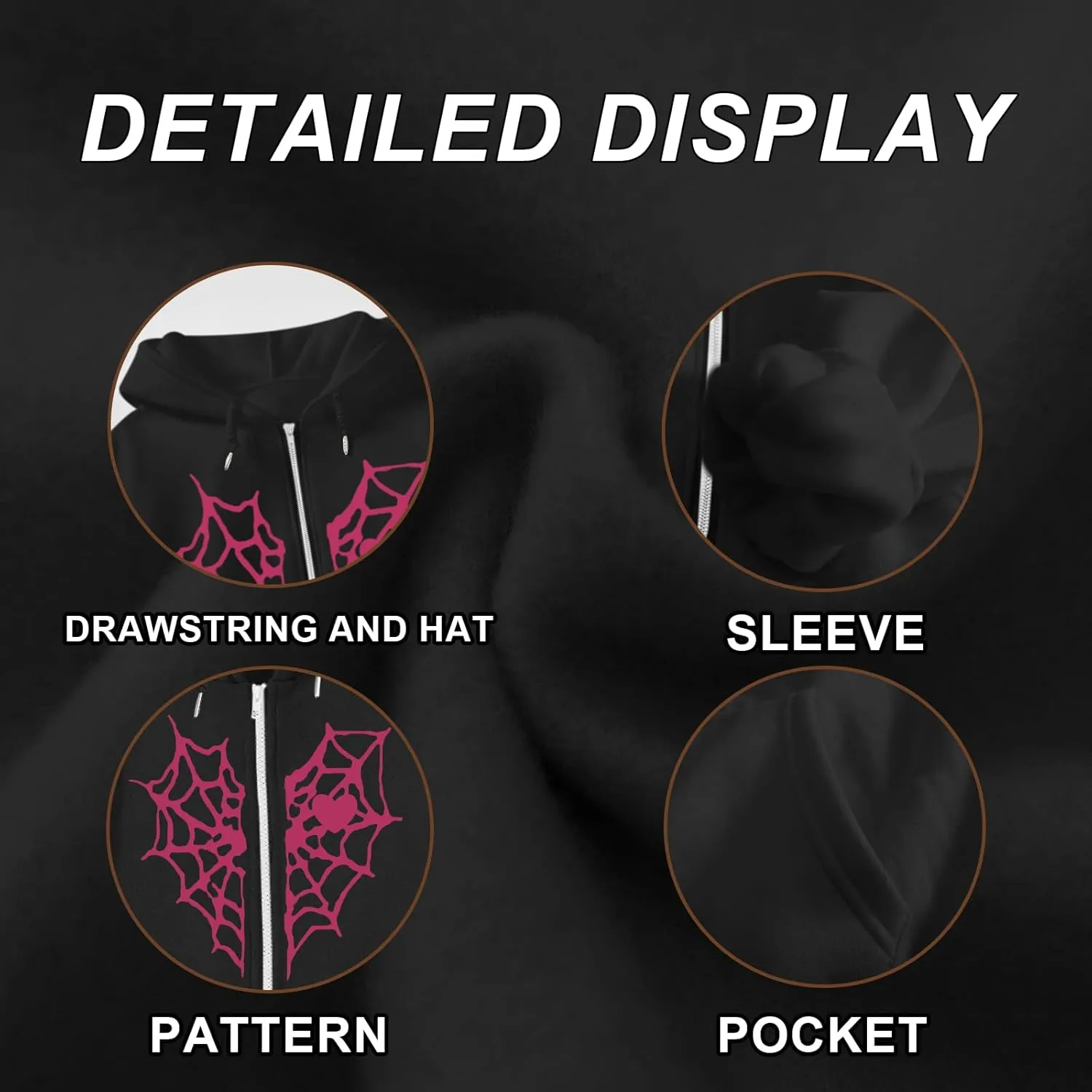 Womens Spider Web Graphic Zip Up Hoodie Oversized Goth Harajuku Jacket Y2k Grunge Aesthetic Streetwear Sweatshirt