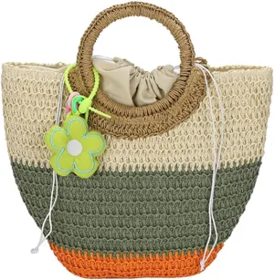Womens Straw Handbags Casual Totes Rattan Woven Purse Summer Beach Shoulder Bag Colorful Satchel Vacation