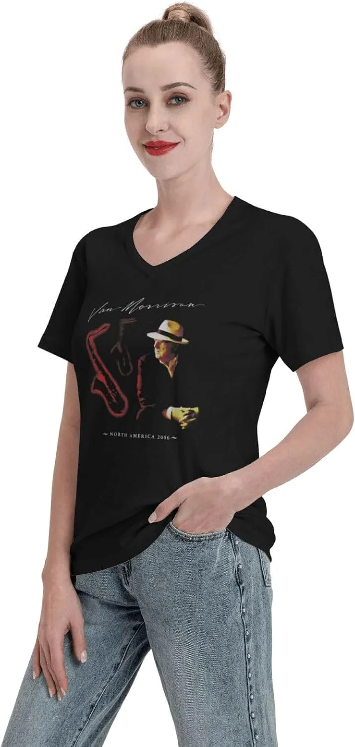 Women's T Shirt Casual V Neck Cotton Tshirt Short Sleeve Tee
