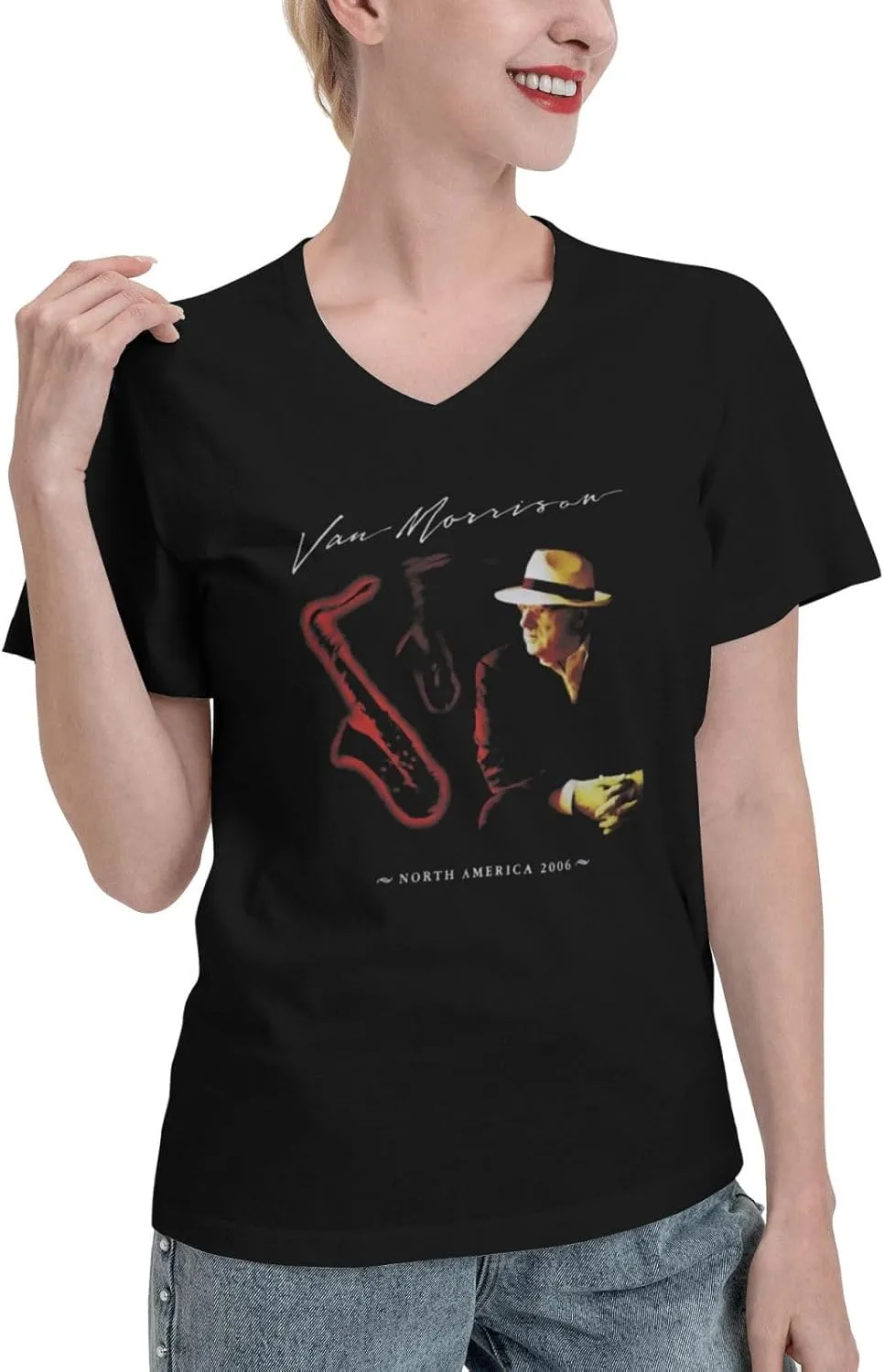 Women's T Shirt Casual V Neck Cotton Tshirt Short Sleeve Tee