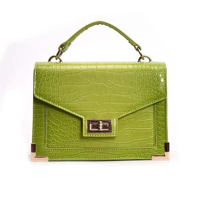 Women's Vintage Look Alligator Patterned Shoulder Handbag