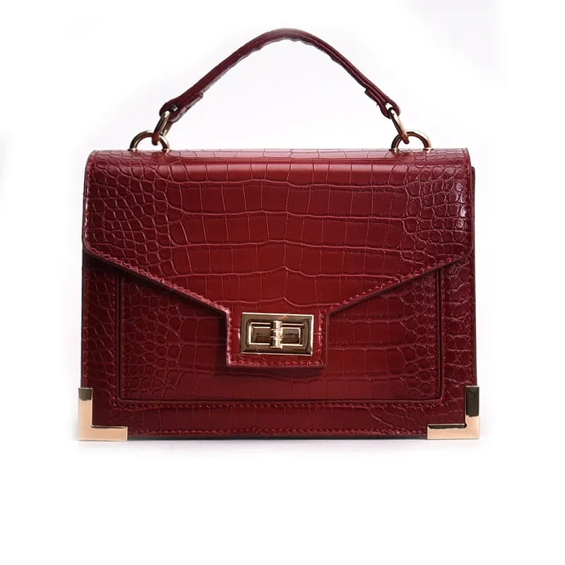 Women's Vintage Look Alligator Patterned Shoulder Handbag
