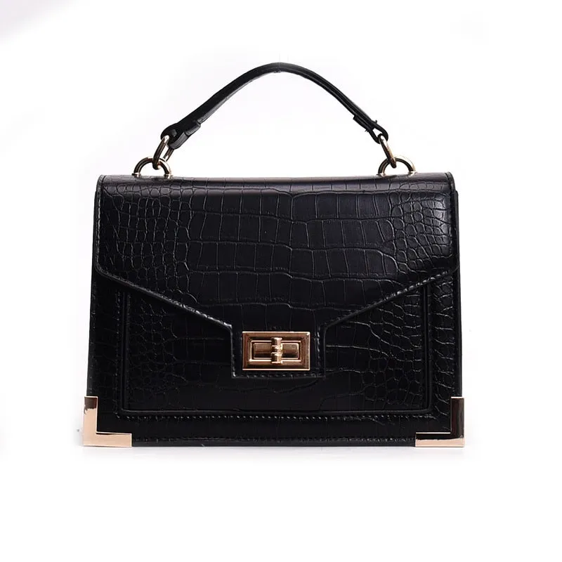 Women's Vintage Look Alligator Patterned Shoulder Handbag