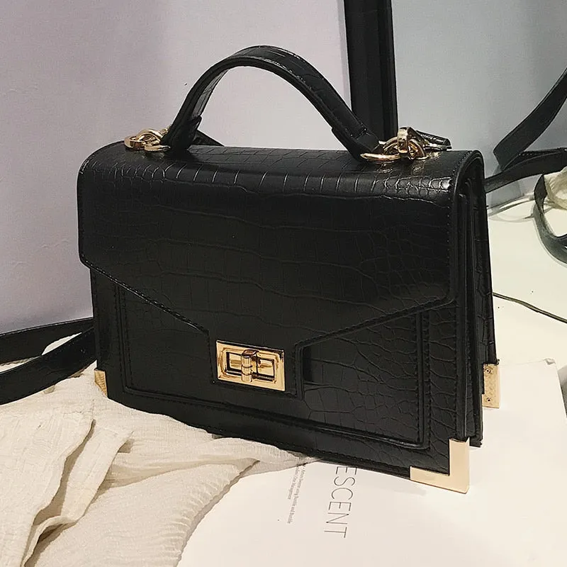 Women's Vintage Look Alligator Patterned Shoulder Handbag
