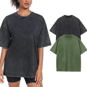 Womens Washed Vintage Oversized T-Shirt Casual Baggy Streetwear Boyfriend Tee Workout Short Sleeve Cotton Tops