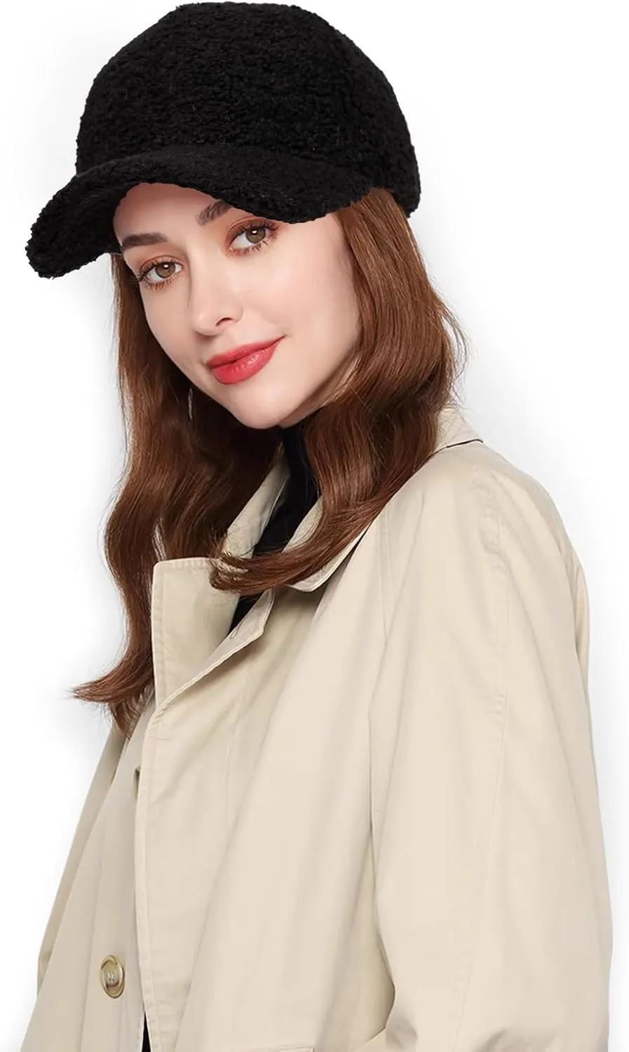 Women's Winter Baseball Cap Adjustable Solid Color Lamb Wool Warm Baseball Cap Unisex Unconstructed Plain Cap