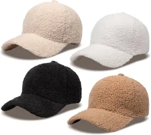Women's Winter Baseball Cap Adjustable Solid Color Lamb Wool Warm Baseball Cap Unisex Unconstructed Plain Cap