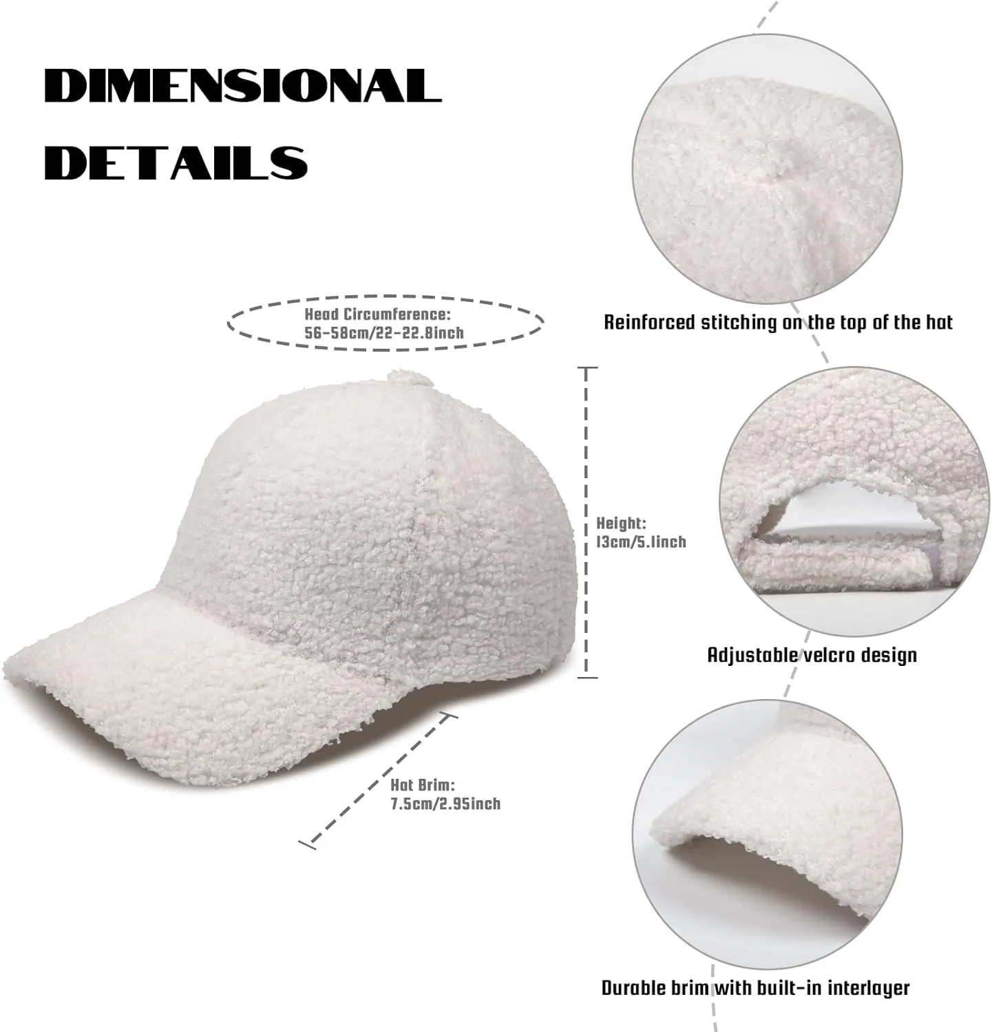 Women's Winter Baseball Cap Adjustable Solid Color Lamb Wool Warm Baseball Cap Unisex Unconstructed Plain Cap