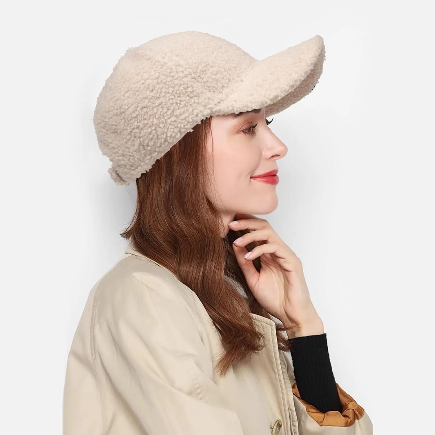 Women's Winter Baseball Cap Adjustable Solid Color Lamb Wool Warm Baseball Cap Unisex Unconstructed Plain Cap
