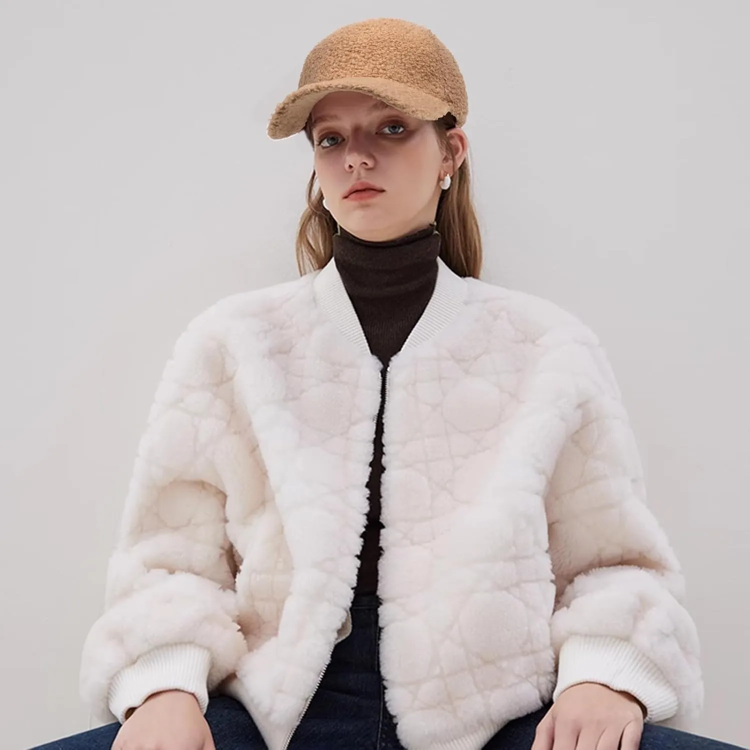 Women's Winter Baseball Cap Adjustable Solid Color Lamb Wool Warm Baseball Cap Unisex Unconstructed Plain Cap