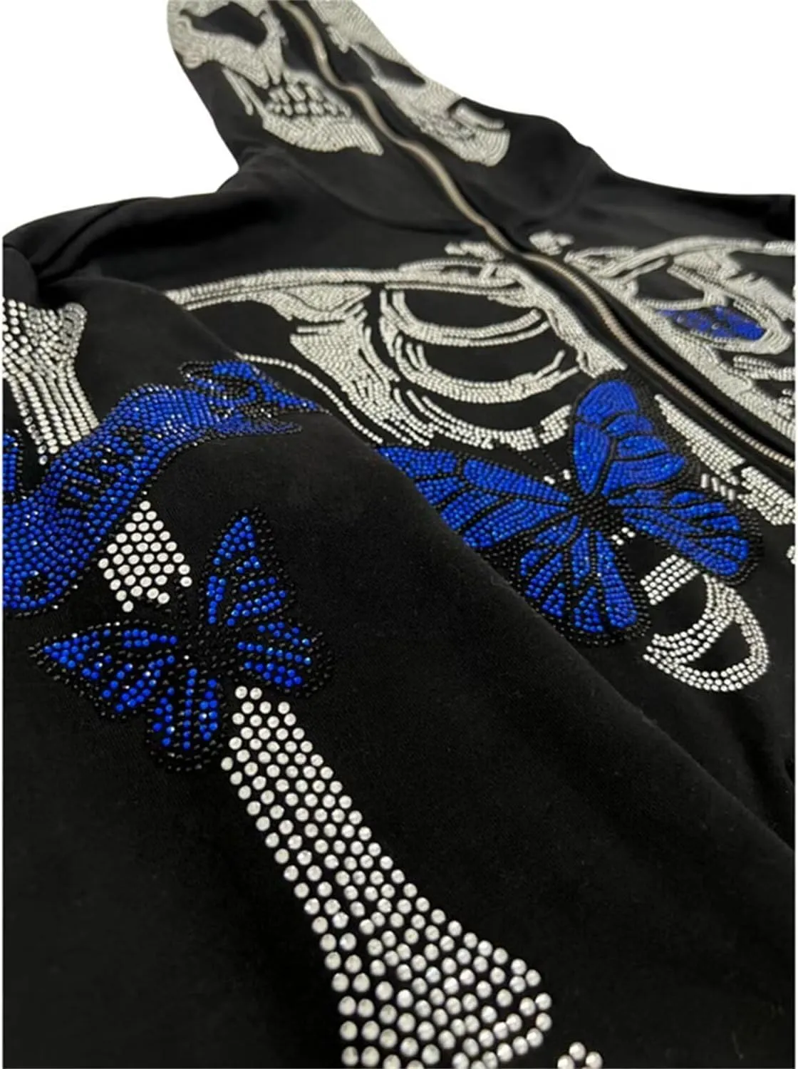 Womens Y2K Zip Up Hoodie Men Long Sleeve Rhinestone Graphic Sweatshirts Halloween Oversized Goth Jacket Streetwear