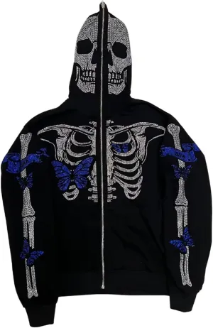 Womens Y2K Zip Up Hoodie Men Long Sleeve Rhinestone Graphic Sweatshirts Halloween Oversized Goth Jacket Streetwear
