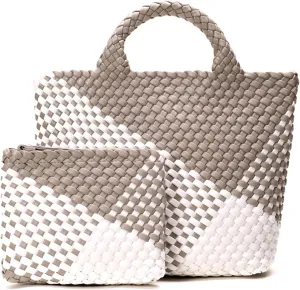 Woven Bag for Women, Vegan Leather Tote Bag, Large Summer Travel Totes Beach Travel Handbag and Purse