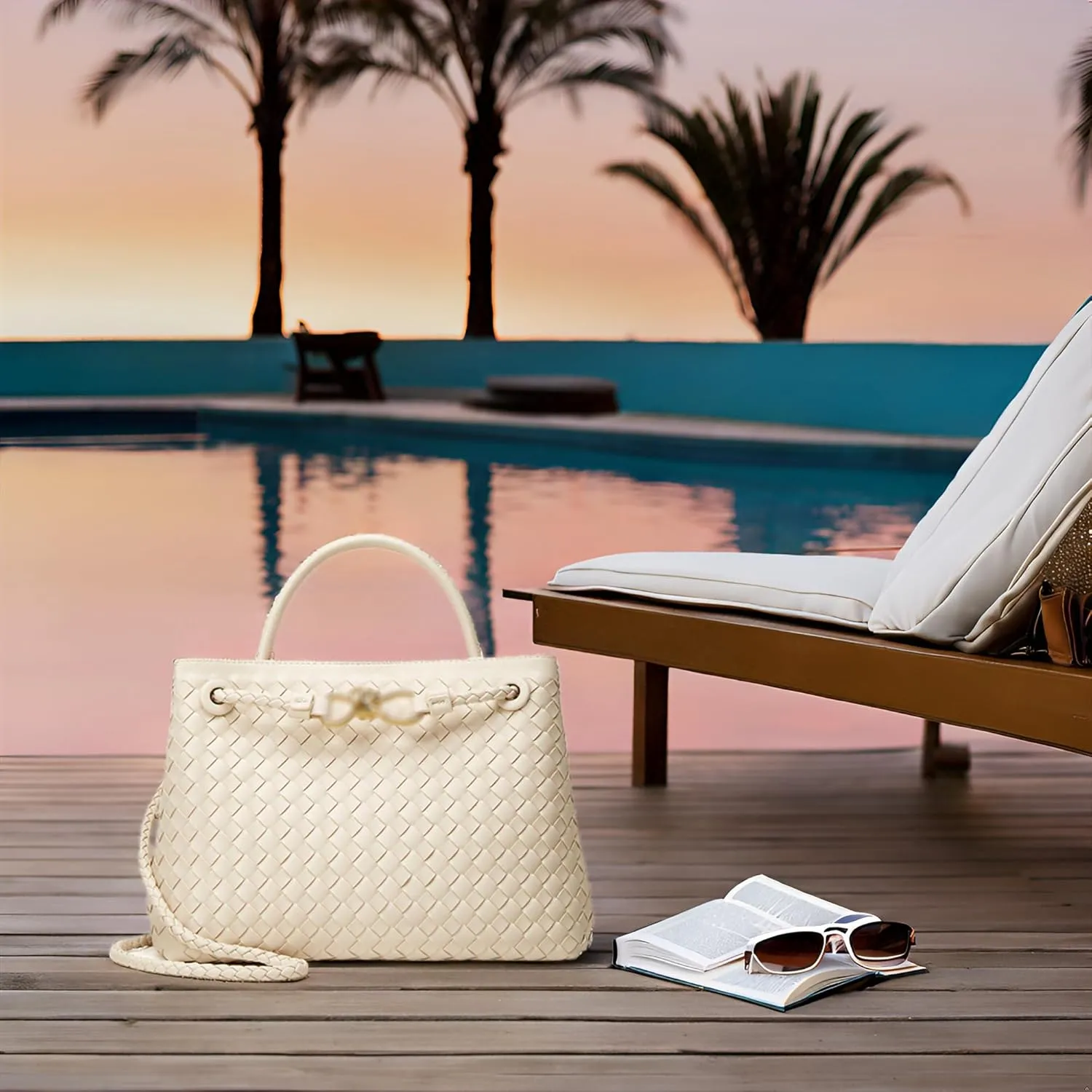 Woven Bags for Women Tote Purse: Vegan Leather Shoulder Handbags - Large Beach Tote - Travel Totes Handwoven Satchel
