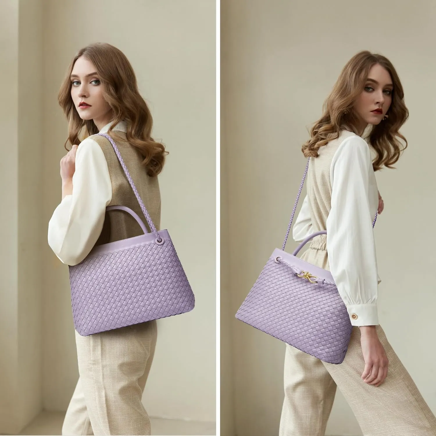 Woven Bags for Women Tote Purse: Vegan Leather Shoulder Handbags - Large Beach Tote - Travel Totes Handwoven Satchel