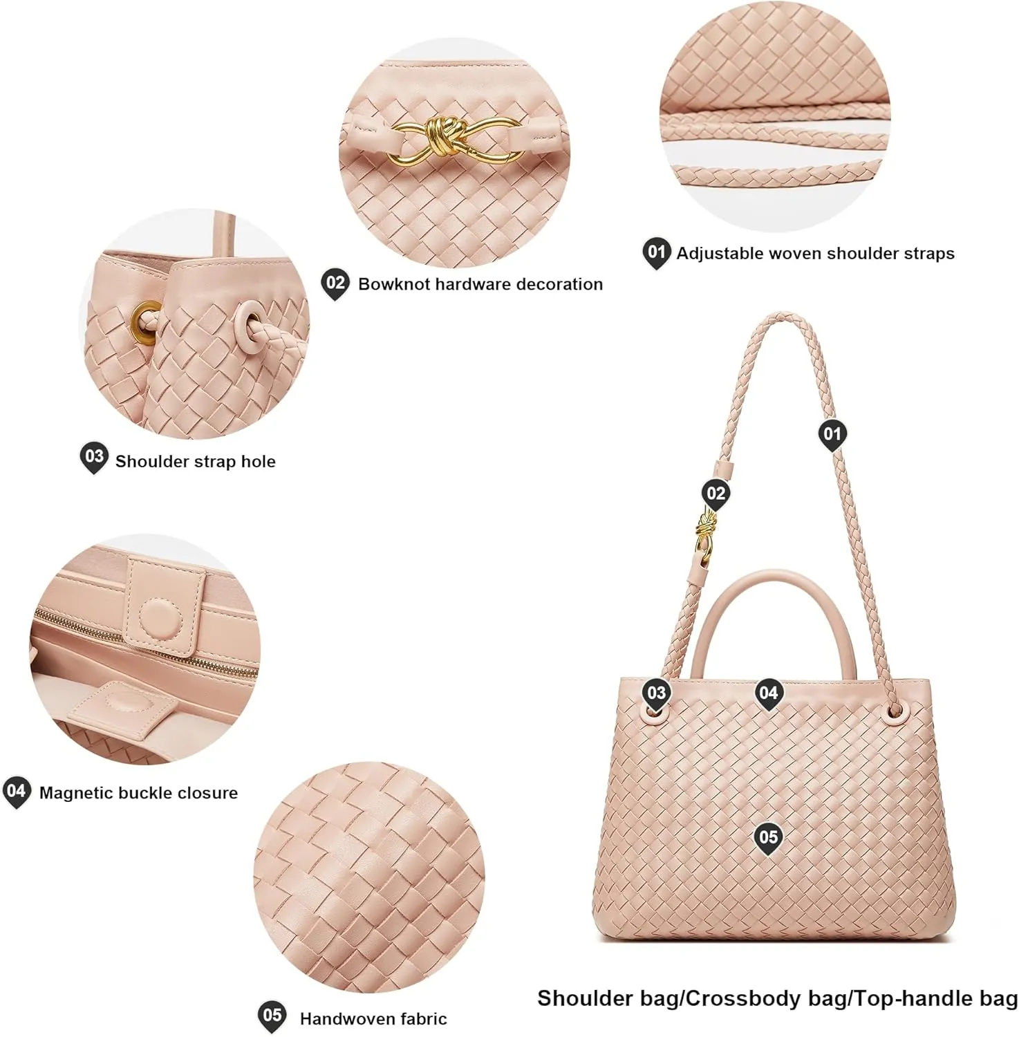 Woven Bags for Women Tote Purse: Vegan Leather Shoulder Handbags - Large Beach Tote - Travel Totes Handwoven Satchel