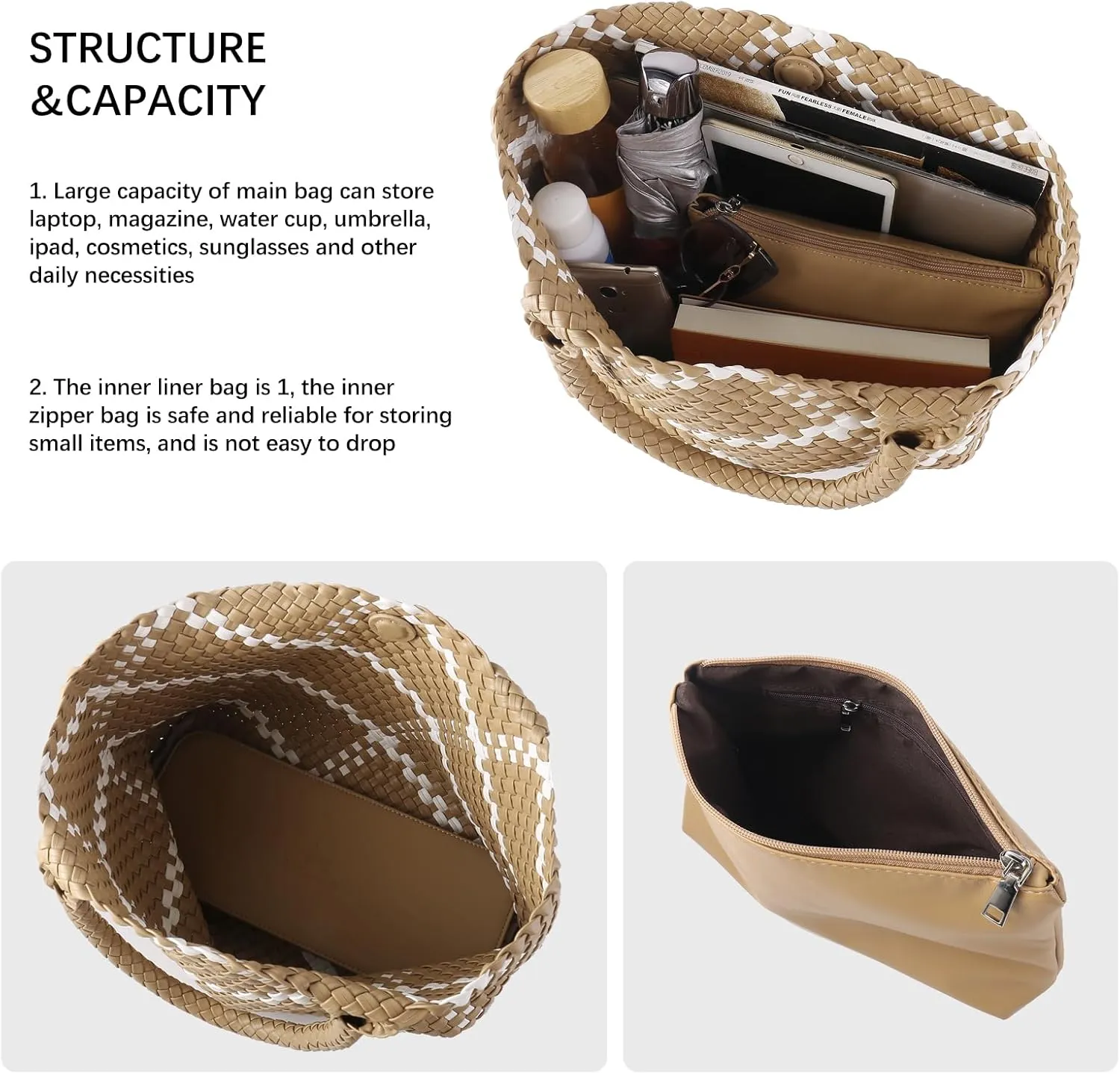 Woven Tote Bag Womens Purse Vegan Leather Shoulder Handbags Fashion Summer Beach Tote Bags Large Travel Totes
