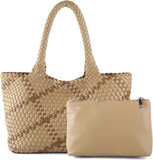 Woven Tote Bag Womens Purse Vegan Leather Shoulder Handbags Fashion Summer Beach Tote Bags Large Travel Totes