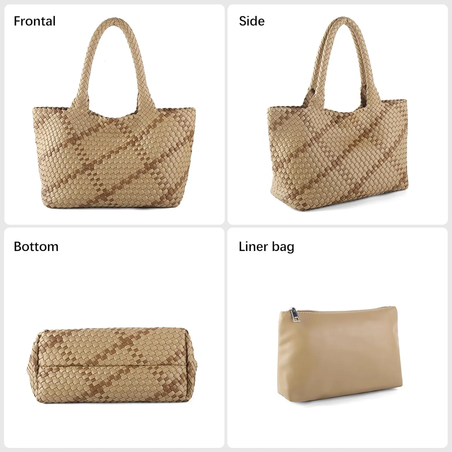 Woven Tote Bag Womens Purse Vegan Leather Shoulder Handbags Fashion Summer Beach Tote Bags Large Travel Totes