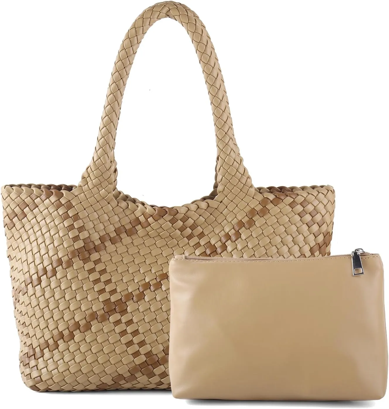 Woven Tote Bag Womens Purse Vegan Leather Shoulder Handbags Fashion Summer Beach Tote Bags Large Travel Totes