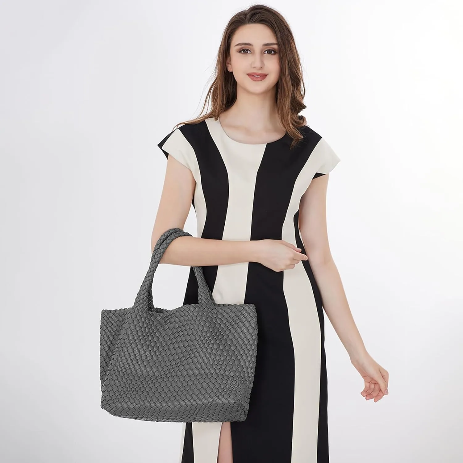 Woven Tote Bag Womens Purse Vegan Leather Shoulder Handbags Fashion Summer Beach Tote Bags Large Travel Totes