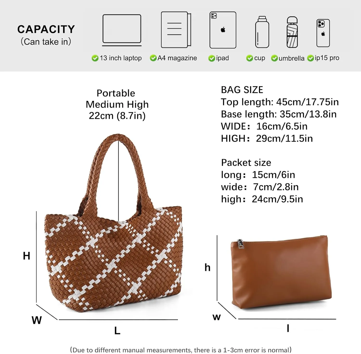 Woven Tote Bag Womens Purse Vegan Leather Shoulder Handbags Fashion Summer Beach Tote Bags Large Travel Totes