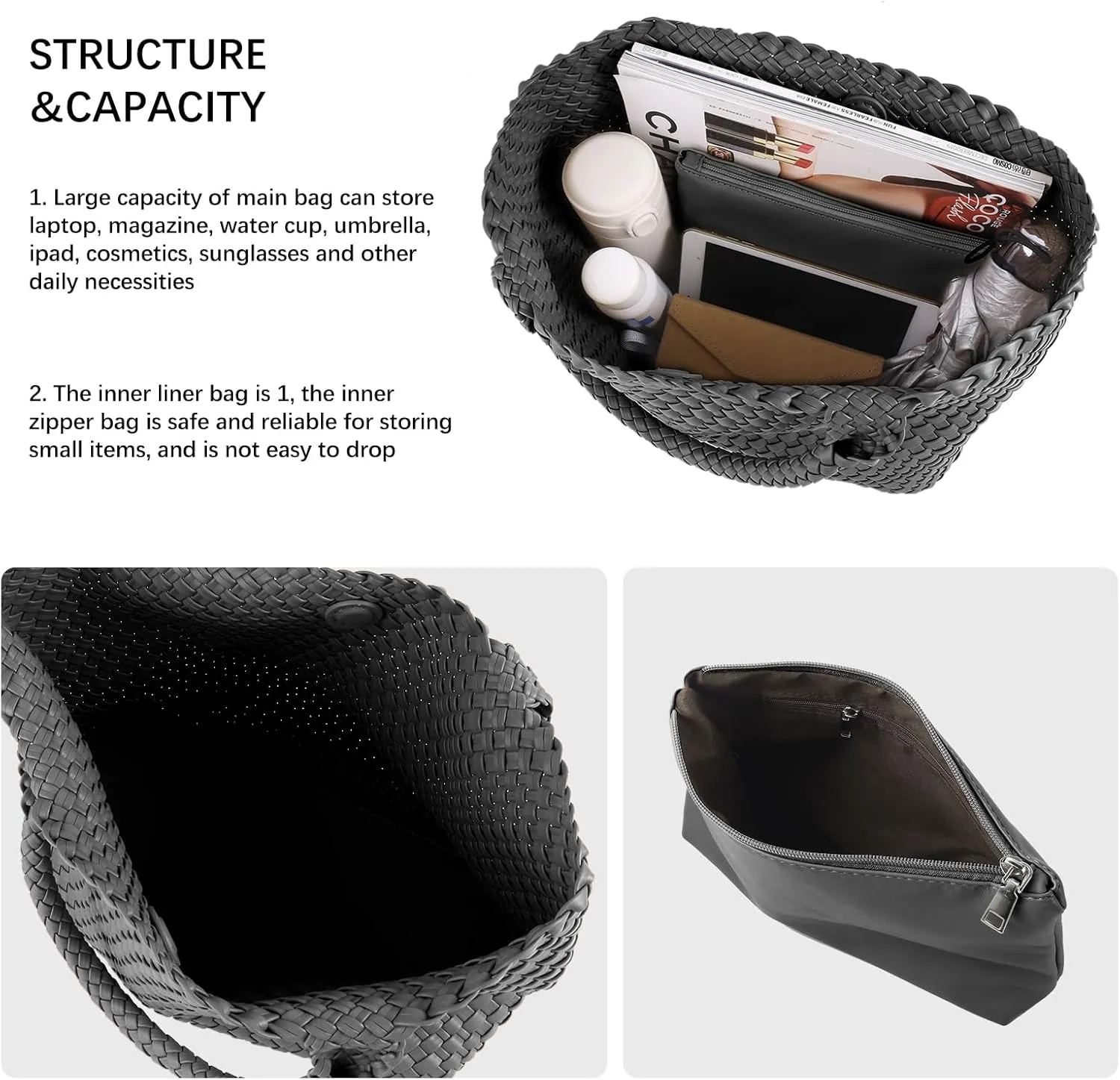 Woven Tote Bag Womens Purse Vegan Leather Shoulder Handbags Fashion Summer Beach Tote Bags Large Travel Totes