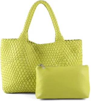 Woven Tote Bag Womens Purse Vegan Leather Shoulder Handbags Fashion Summer Beach Tote Bags Large Travel Totes